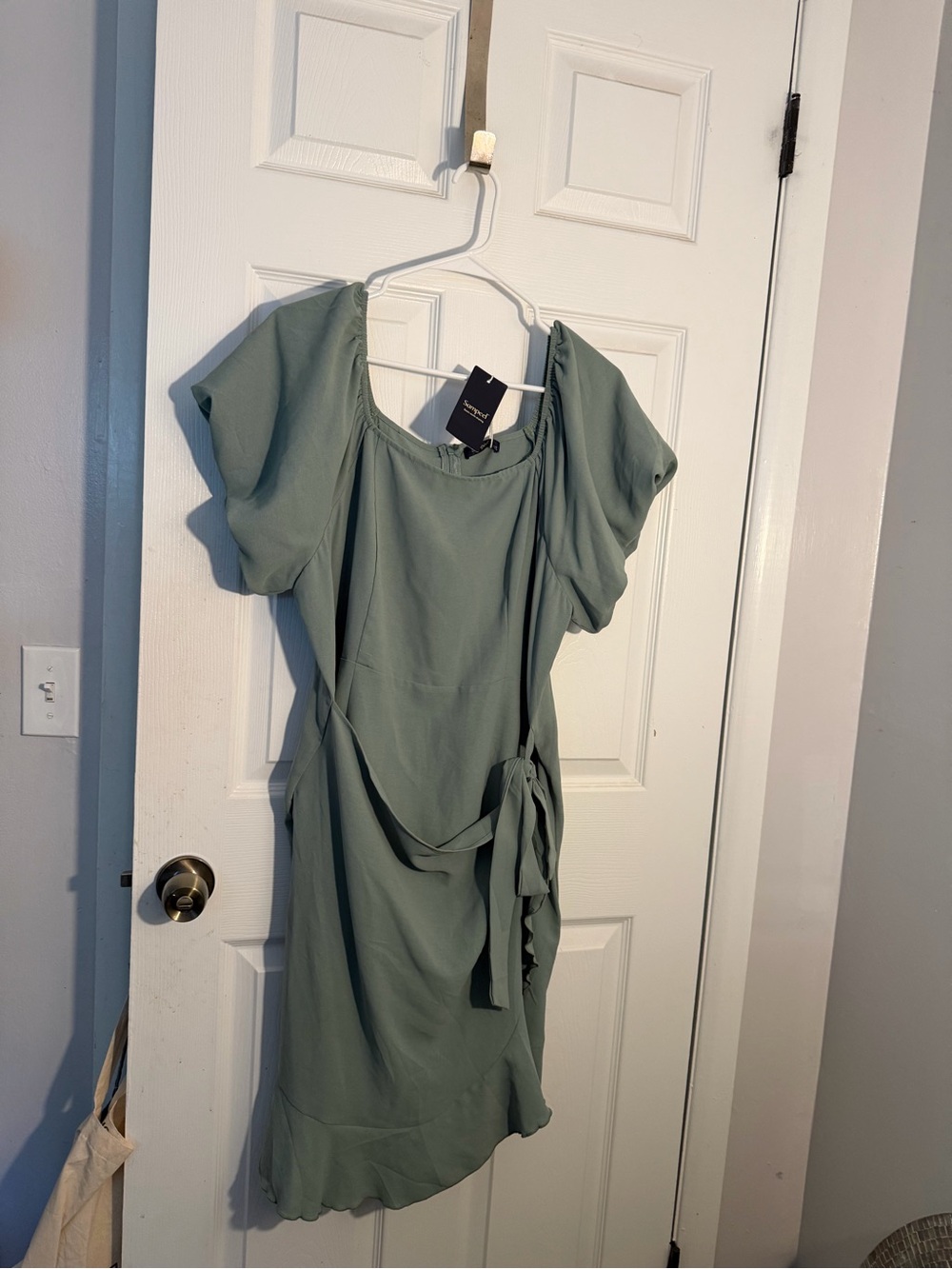 Sampeel Relaxed Sage Green Tie-Waist Dress XXL